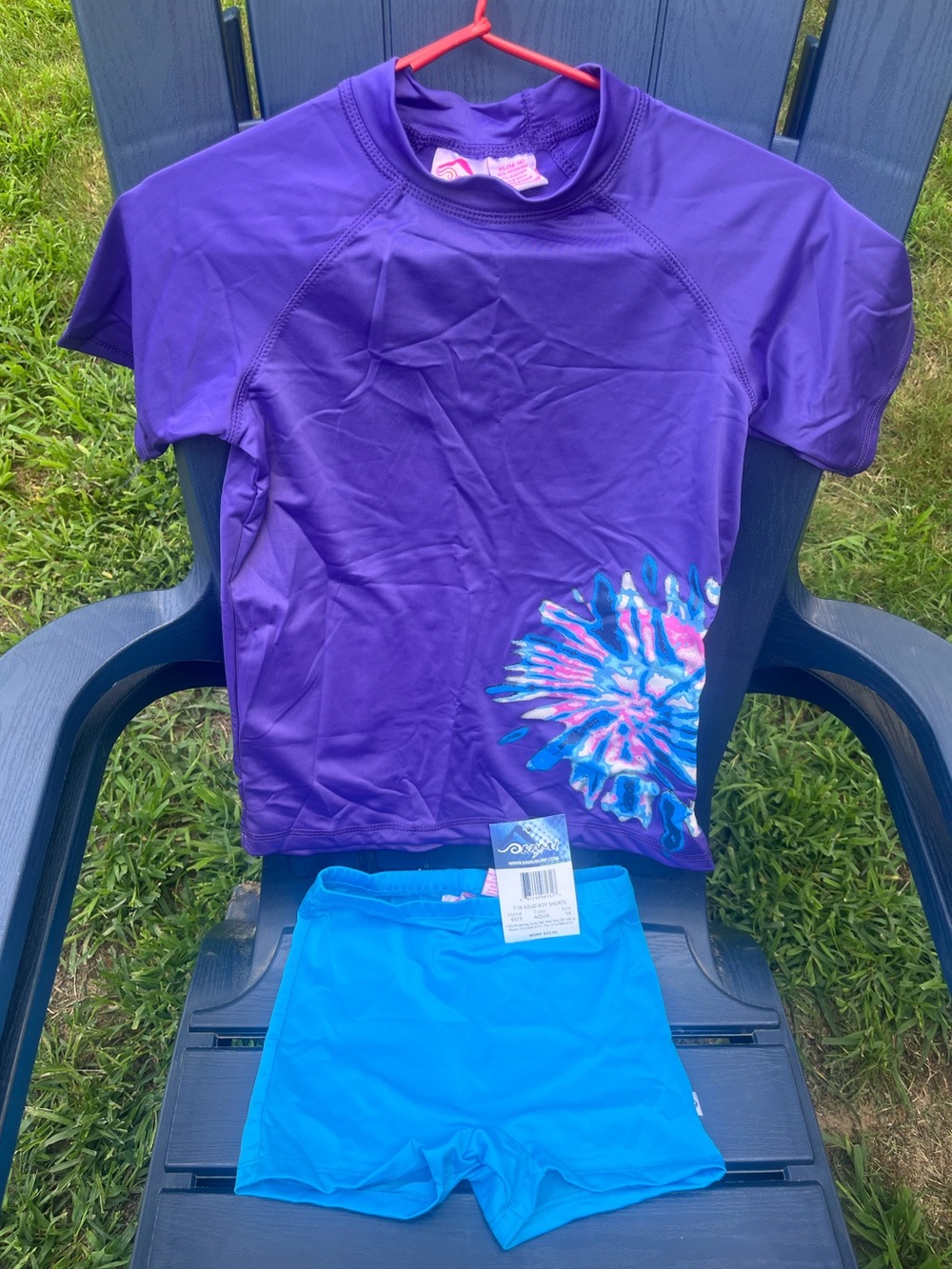 Kids Purple Rash Guard Swim Set with Blue Swim Shorts